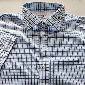 Collars & Co Polo Shirt Men Size Medium Blue Tattersall Plaid Semi Spread Travel